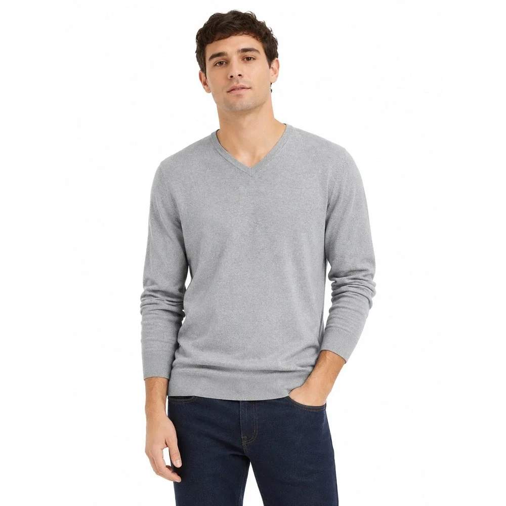 Banana Republic Luxury Blend Silk Cotton Cashmere V-Neck Sweater Gray Mens L
